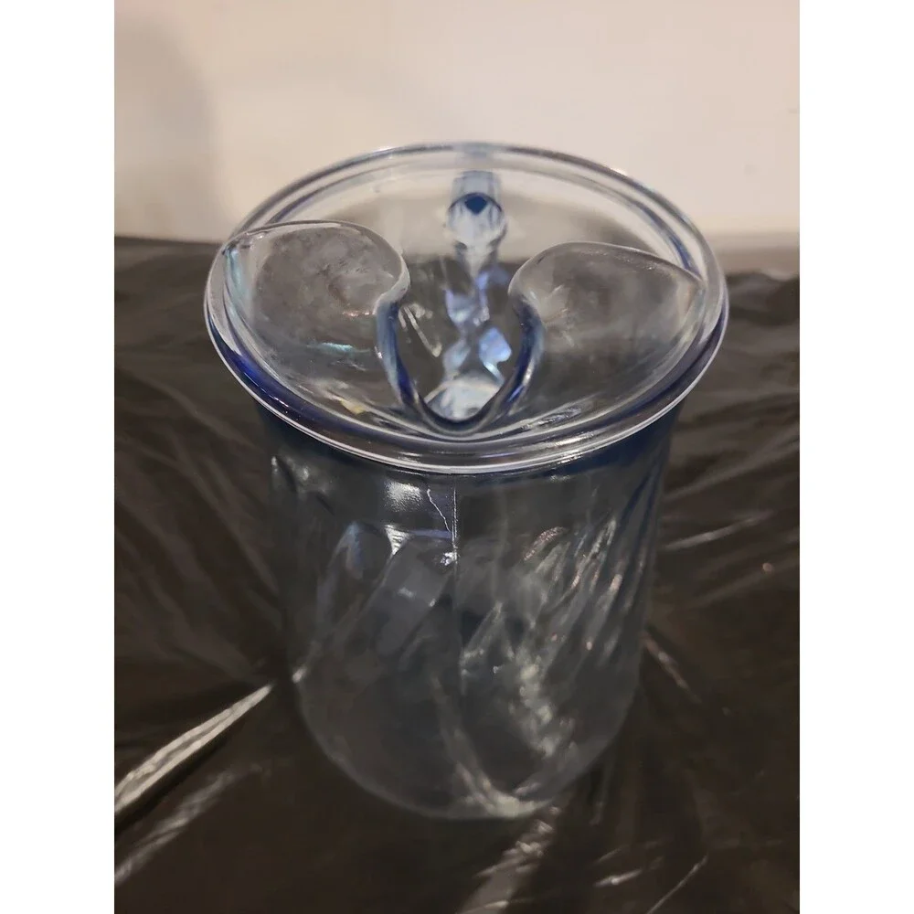 Vintage Indiana Blue Swirled Glass Water Pitcher with Ice Lip 9.25” H